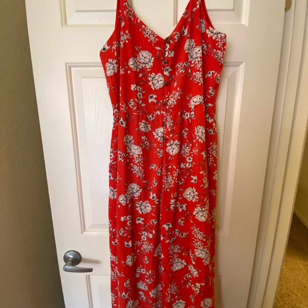 Red Floral Print Vici Jumpsuit